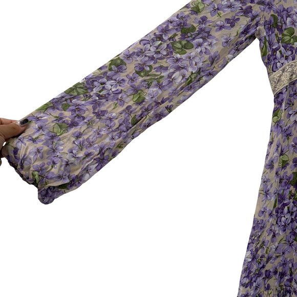 Twinset Simona Barbieri Purple Floral Chiffon Sheer Long Sleeve Vneck Dress XS - Picture 4 of 9